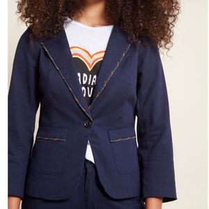 ModCloth Rainbow Trim Navy Cotton Blazer